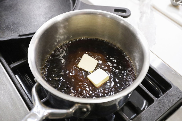 Image of In a large saucepan over medium-low heat, whisk together the Dr. Pepper, Blue Ribbon BBQ, brown sugar, butter, honey, and Worcestershire sauce.