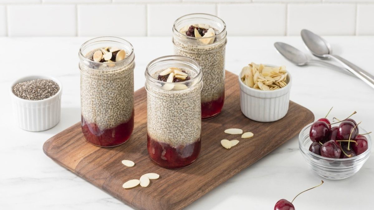 Image of Almond Cherry Blossom “Jelly Donut” Chia Pudding