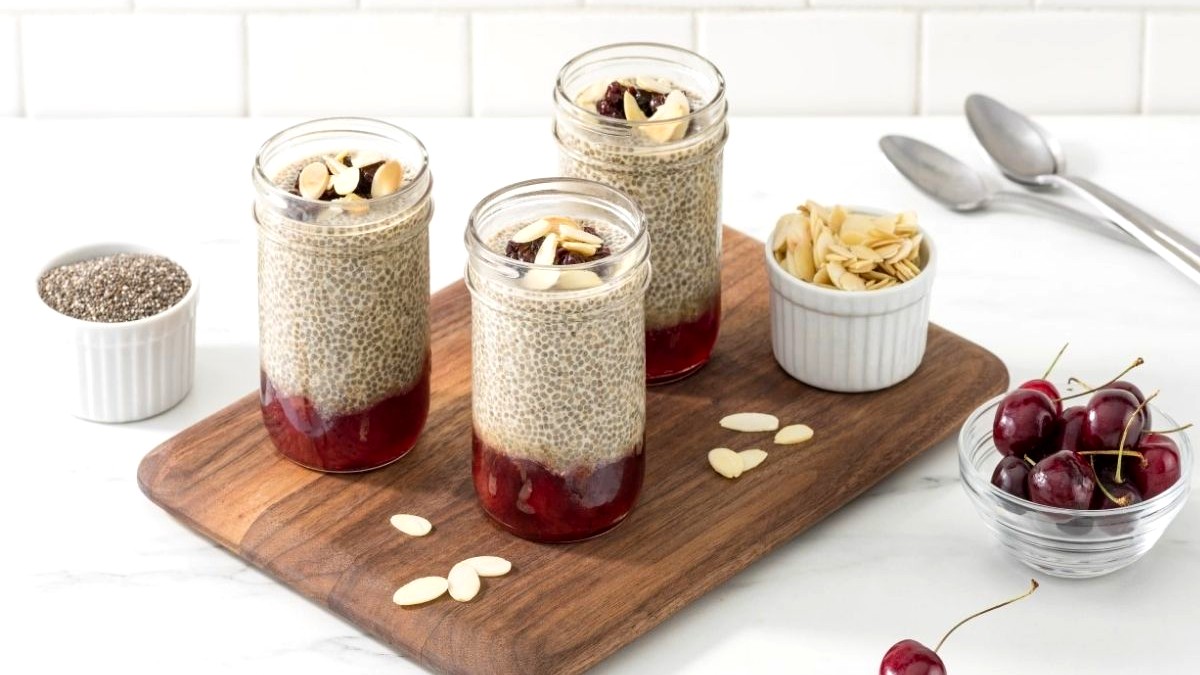Image of Almond Cherry Blossom “Jelly Donut” Chia Pudding