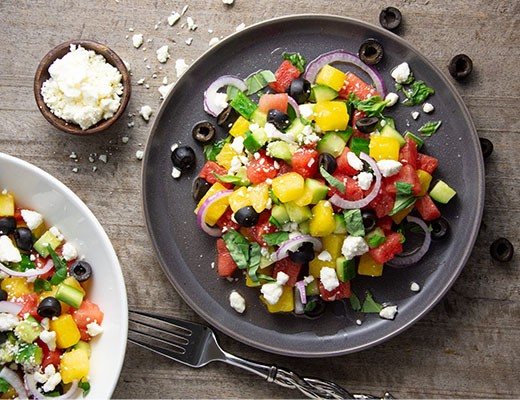 Image of Greek Red and Yellow Watermelon Salad