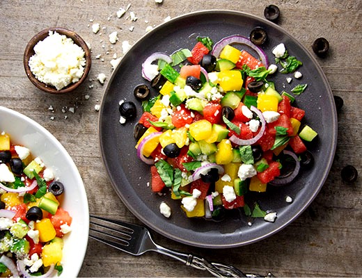 Image of Greek Red and Yellow Watermelon Salad