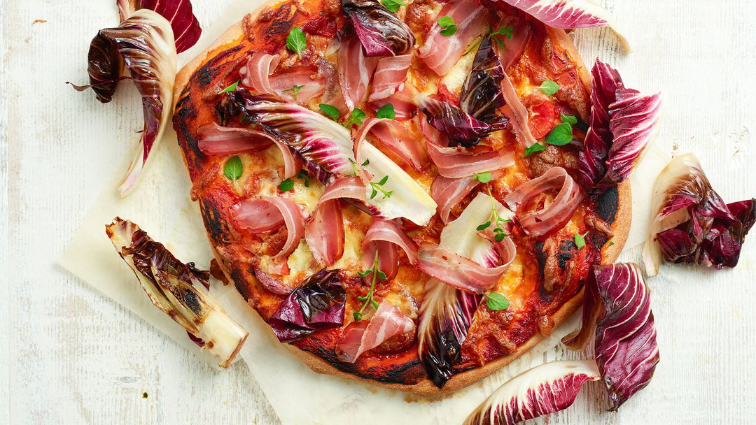 Image of Wild Boar Pizza with Pancetta, Goat Cheese & Grilled Treviso