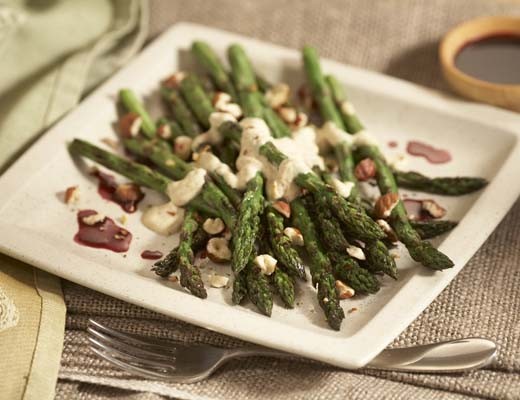 Image of Grilled Asparagus with Hazelnut Aioli and Pinot Noir Syrup