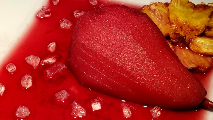 Image of Festive Beaujolais Poached Pears