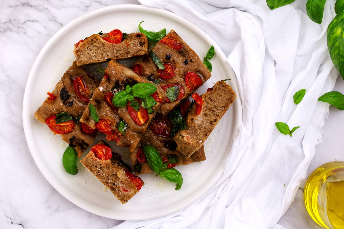 Black Garlic, Tomato and Basil Focaccia