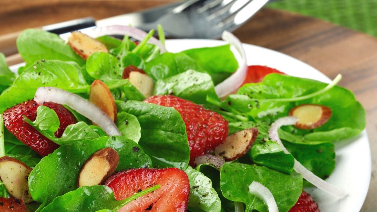 Image of Watercress Strawberry and Almond Salad