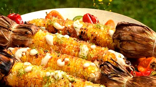 Image of Grilled Backyard Lime Chipotle Corn on the Cob with Tofu Mayonnaise