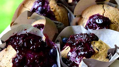 Image of Whole Wheat Wild Blueberry Muffins drenched in Blueberry Jelly