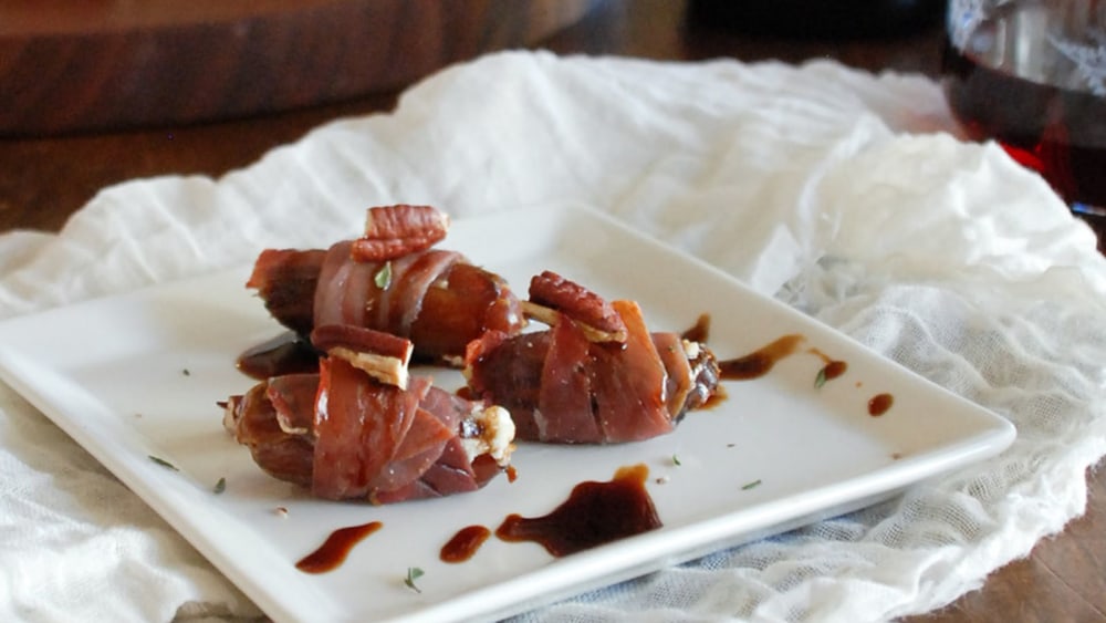 Stuffed Dates with Cranberry Pear Drizzle