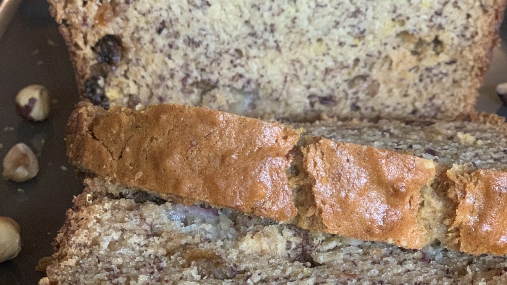 Banana Bread with Lemon, Hazelnuts, and Golden Raisins - EGG & DAIRY FREE!