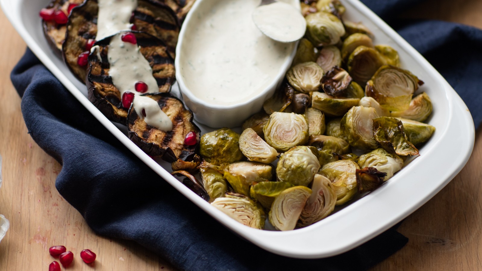 Image of Roasted Brussels Sprouts with Lemon Tahini Sauce