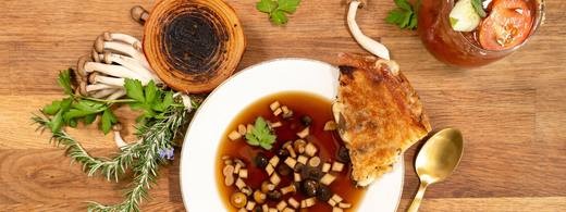 Image of Porcini Consommé and Truffle Grilled Cheese