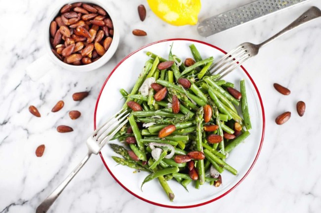 Image of Warm Asparagus and Green Bean Salad with Smoked Almonds