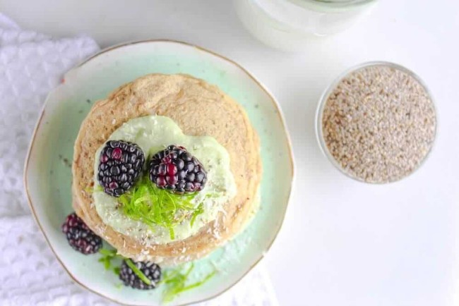 Image of Coconut-Chia Pancakes with Lime-Coconut Cream