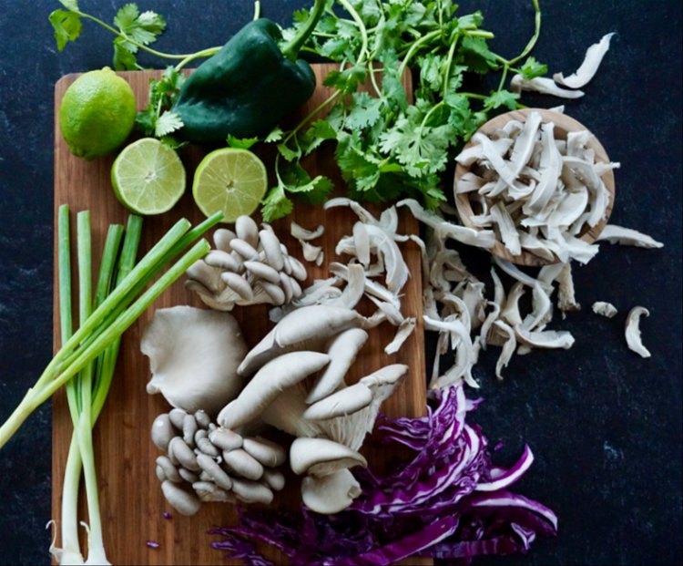 Image of Tear apart the oyster mushrooms to shred it into long...