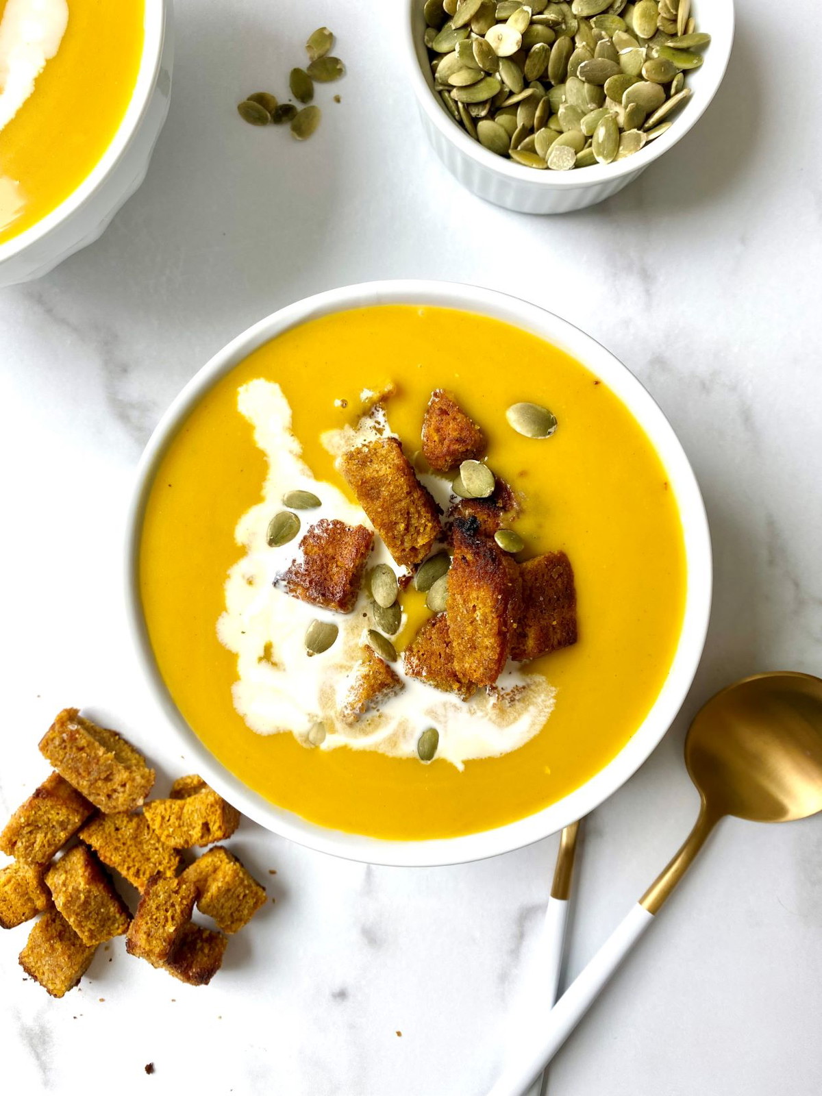 Butternut Squash & Pumpkin Soup with Keto Pumpkin Bread Croutons