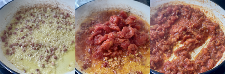 Image of Add the Pizza Posto, peperoncini, and tomato dice and simmer for 10 minutes or until the sauce is thick rich and flavorful.