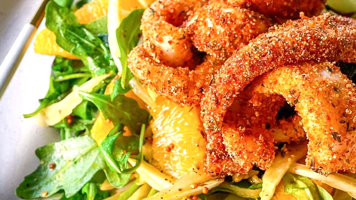 Image of Air Fried Squid with Orange and Fennel Salad