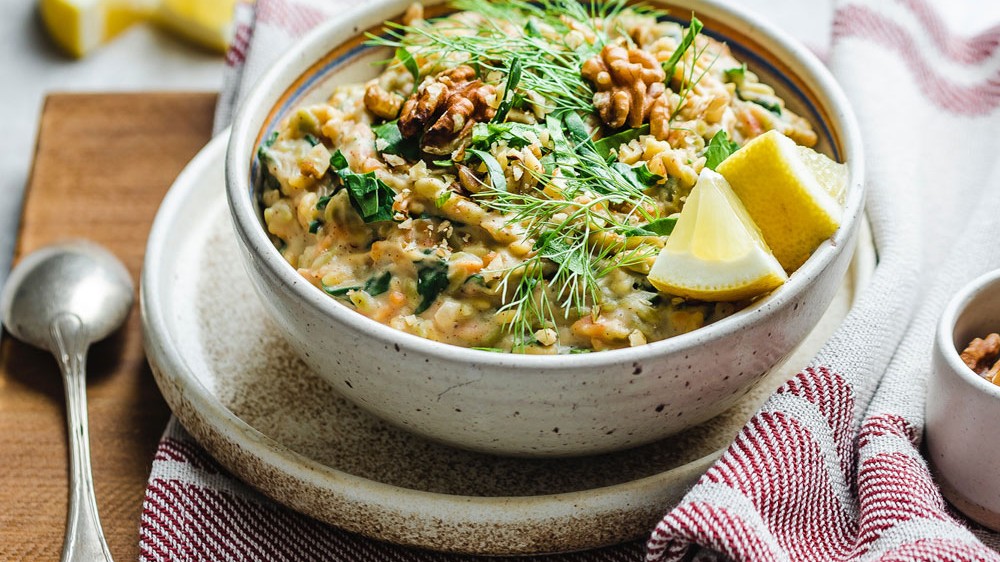 Image of Risoni Risotto with walnuts, spinach and lemon