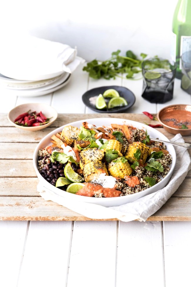 Image ofMexican chia and quinoa salad with sweet potato chips
