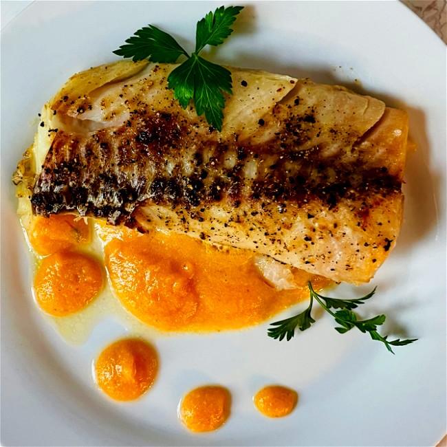 Image of wild alaskan cod with peach & pineapple chili sauce