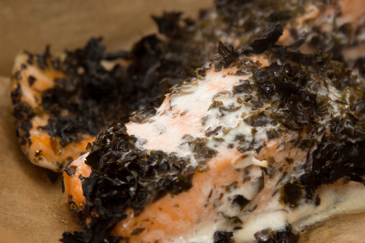 Baked Salmon with Welshman's Caviar