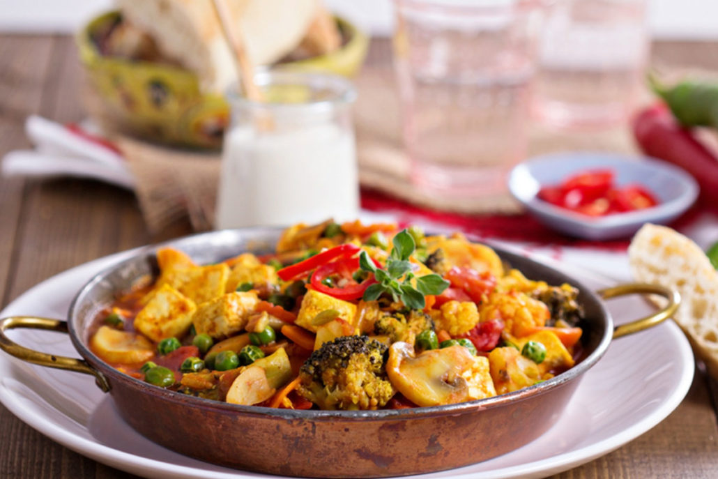 Slow Cooked Tandoori Tofu, Green Peas, Peppers and Parsnips