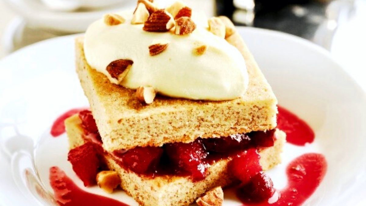 Image of Almond Spice Cake with Cranberry and Orange Compote and Sea Salt Zabaglione