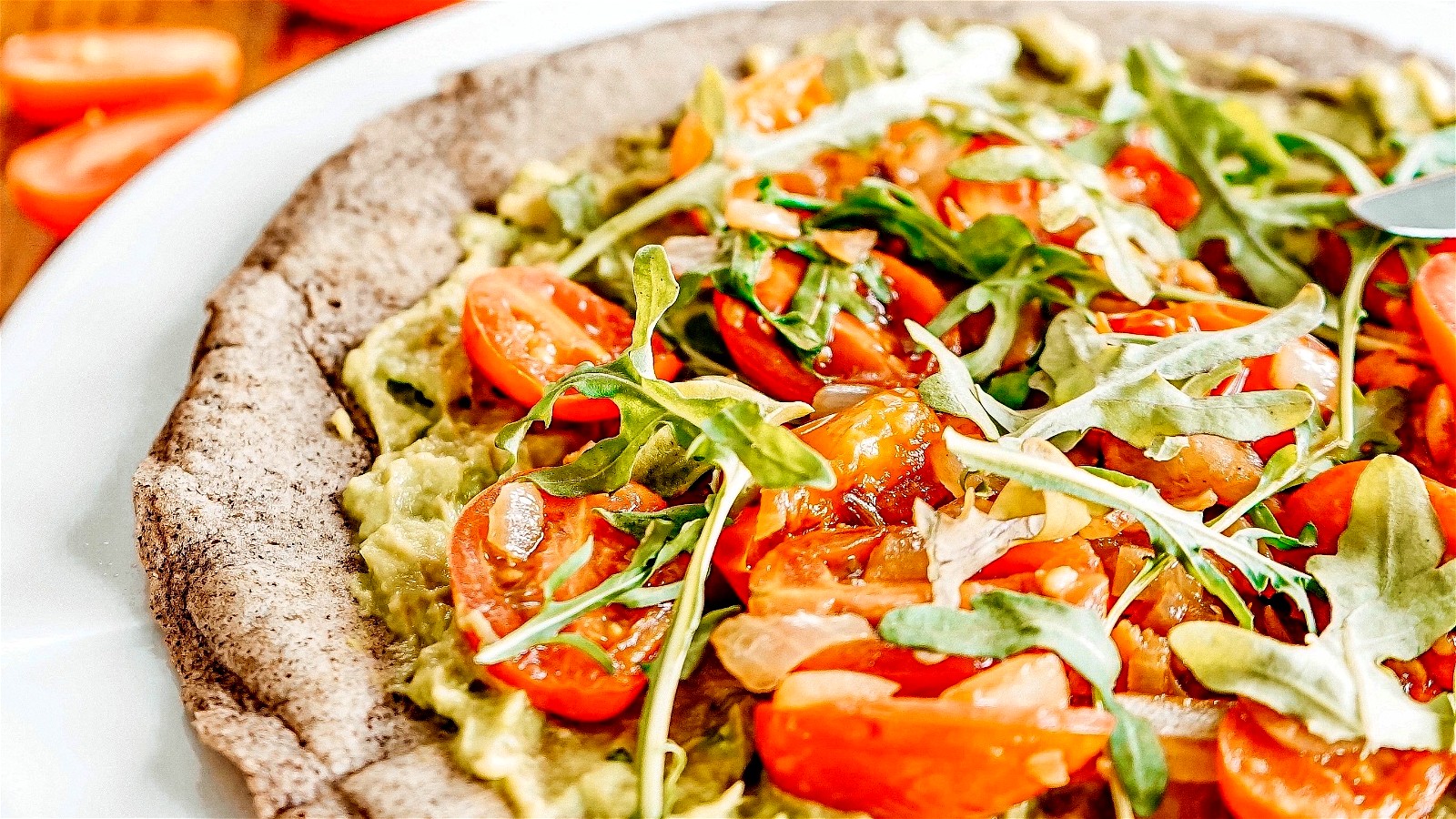 Image of Buckwheat Crepe with Pan Fried Cherry Tomatoes