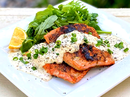 Image of Blackened Salmon with Lemon Caper Ailoi