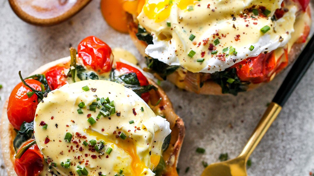 Image of Mediterranean Eggs Benedict with Tahini Hollandaise