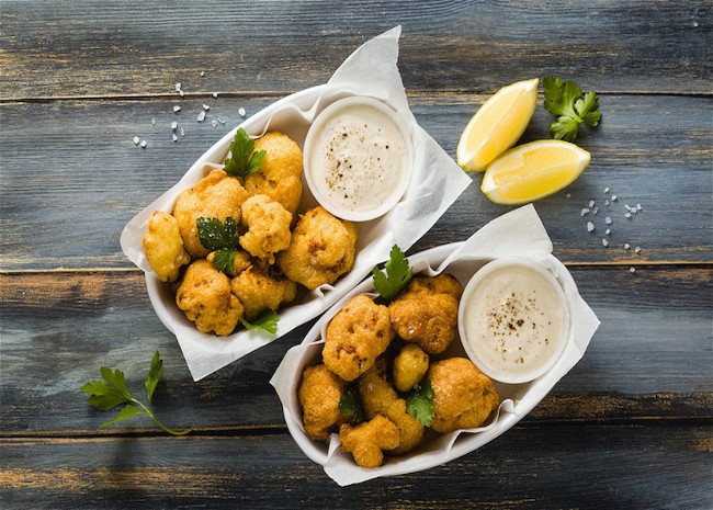 Image of Spiced Fried Cauliflower with Lime Pepper Dipping Sauce