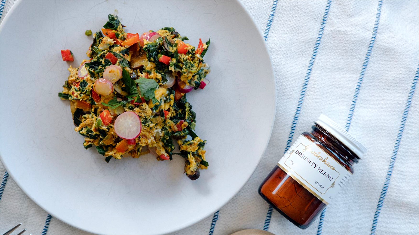 Image of Breakfast Immunity Hash with Mushrooms, Kale & Radishes