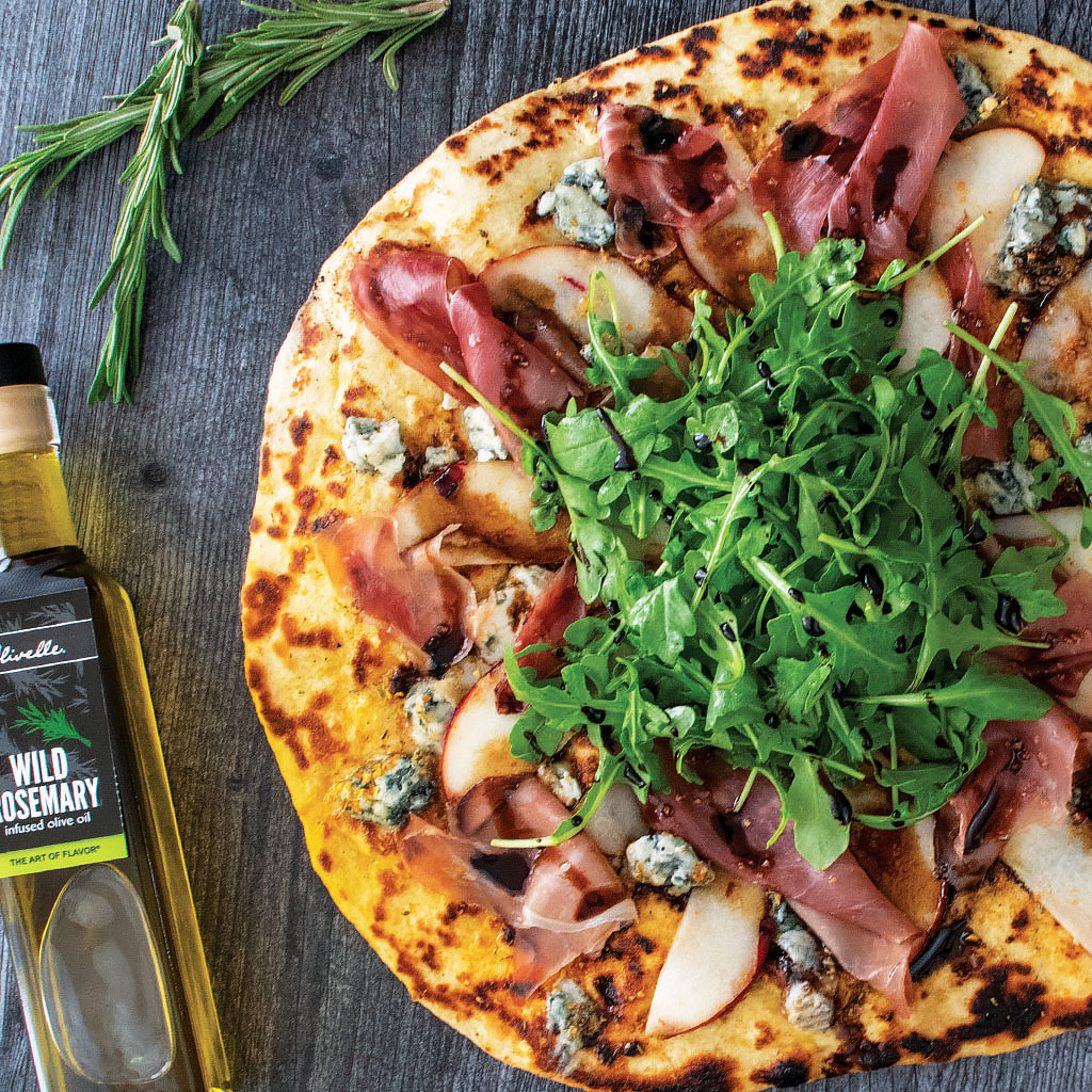 Gorgonzola, Pear, & Rosemary Grilled Pizza