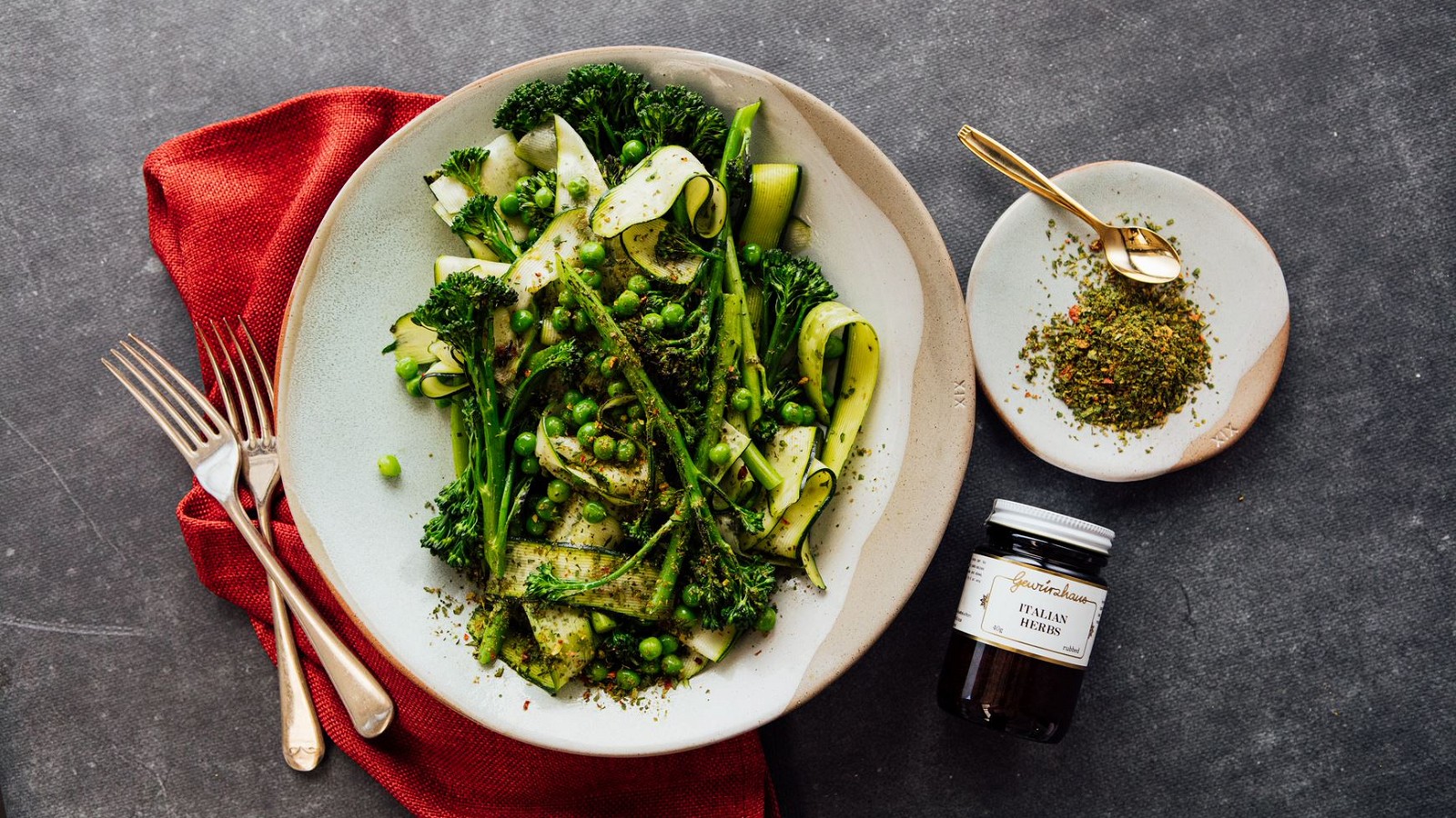 Image of Grilled Broccolini with Zucchini, Peas & Italian Herbs