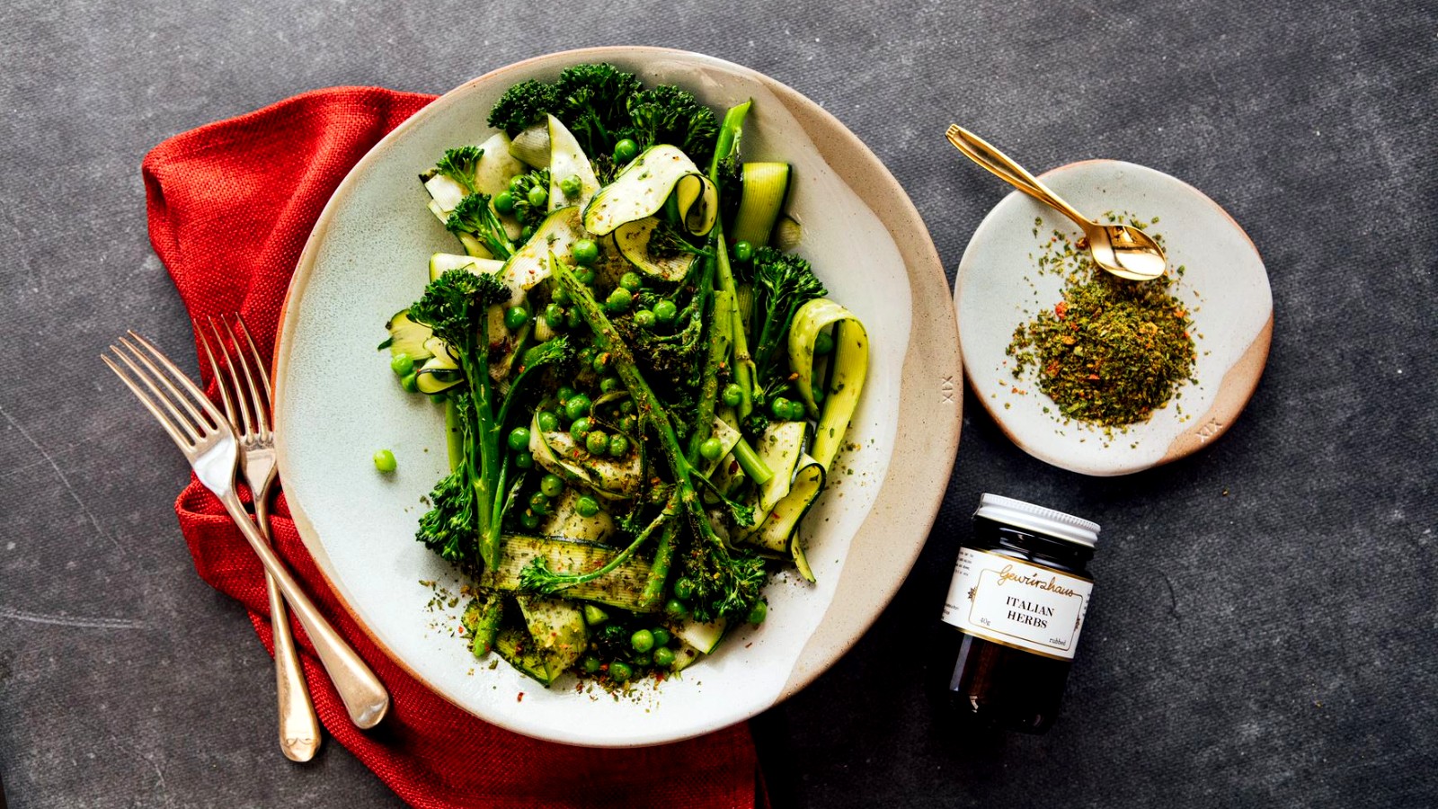 Image of Grilled Broccolini with Zucchini, Peas & Italian Herbs