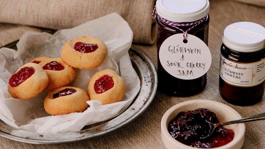 Image of Glühwein & Sour Cherry Jam Drop Biscuits