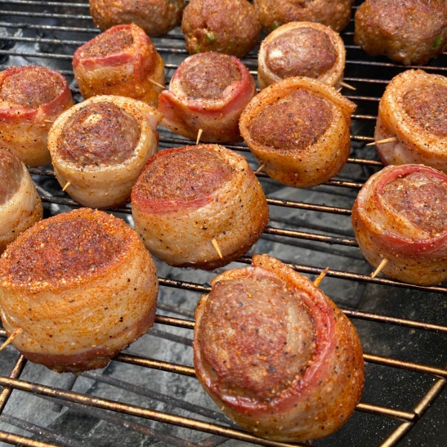 Image of Bacon Wrapped Strawlapeno BBQ Smoked Meatballs