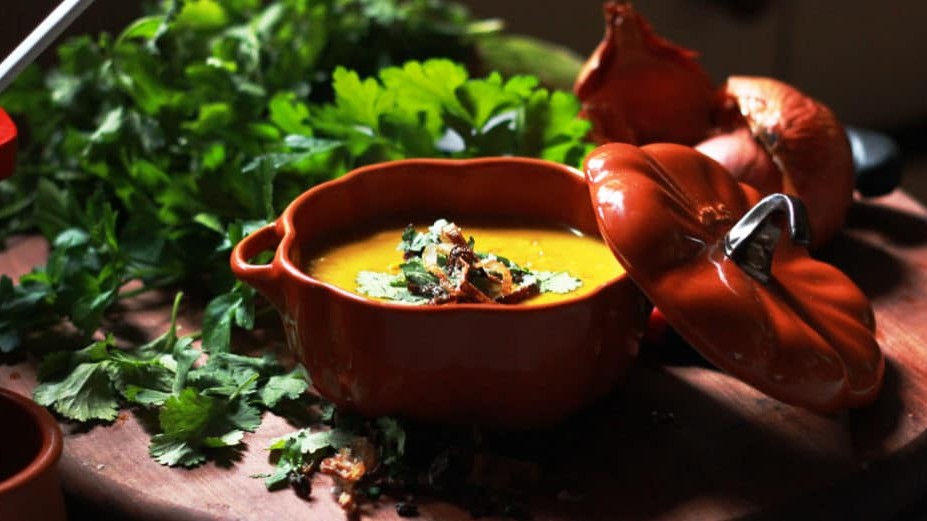 Image of Moroccan Pumpkin Spiced Soup with Fried Shallots