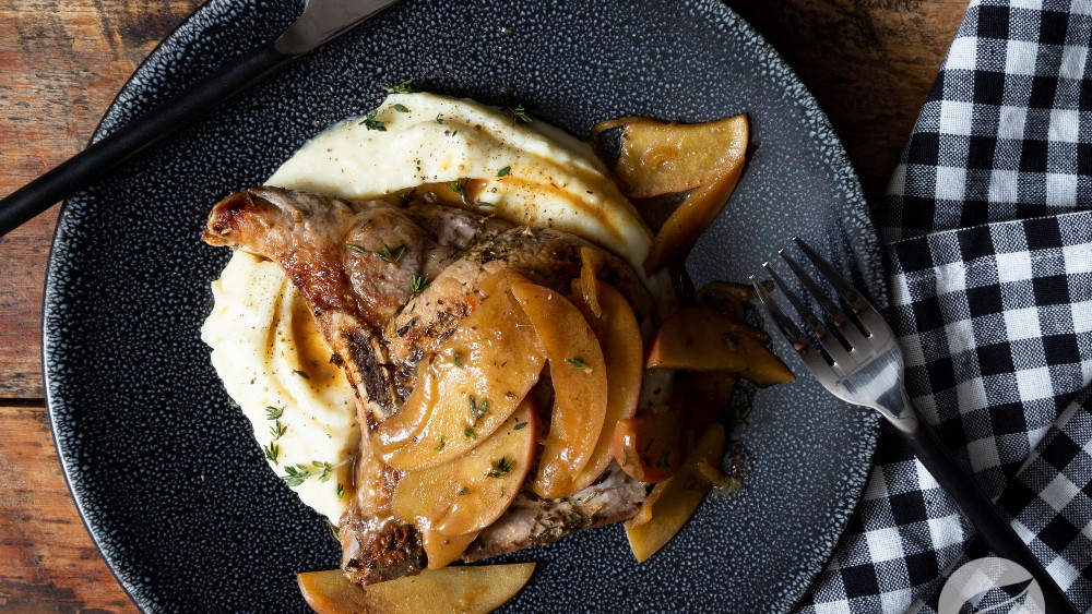 Image of Pan Seared Pork Chops with Apples & Parsnip Puree