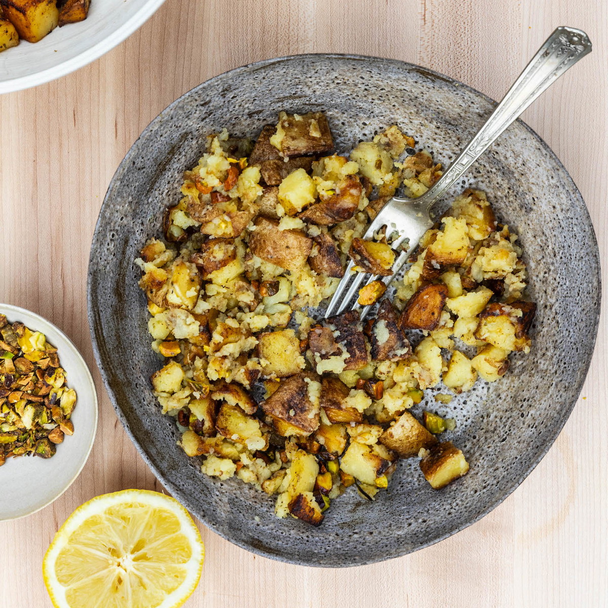Crushed Roasted Potatoes With Pistachios