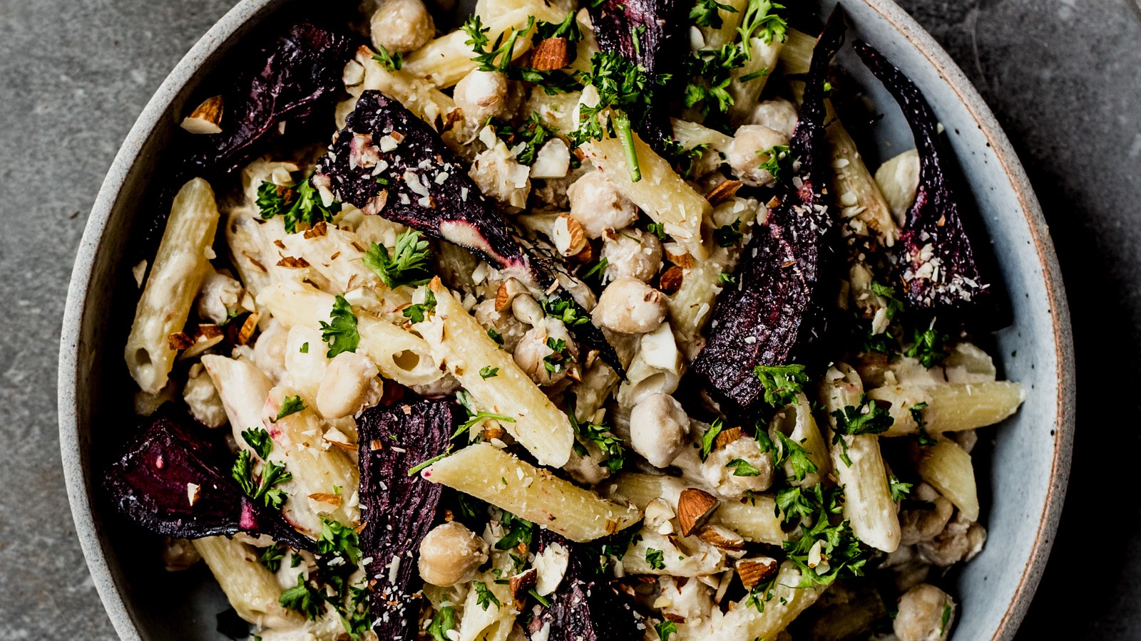 Image of Beet Chickpea Pasta with Lemon Tahini Sauce 