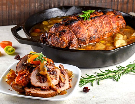 Image of Stuffed Roasted Pork Tenderloin with Bourbon Au Jus