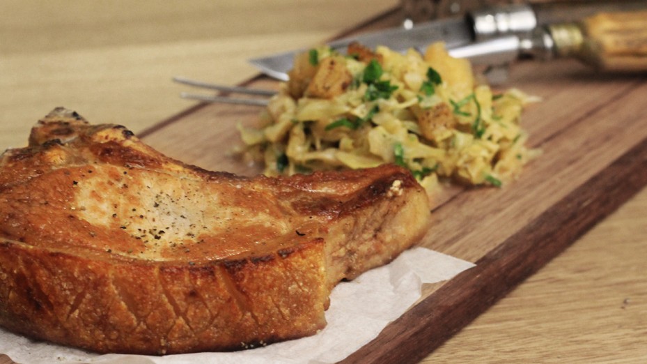 Image of Pork Chop with Cider-Braised Cabbage