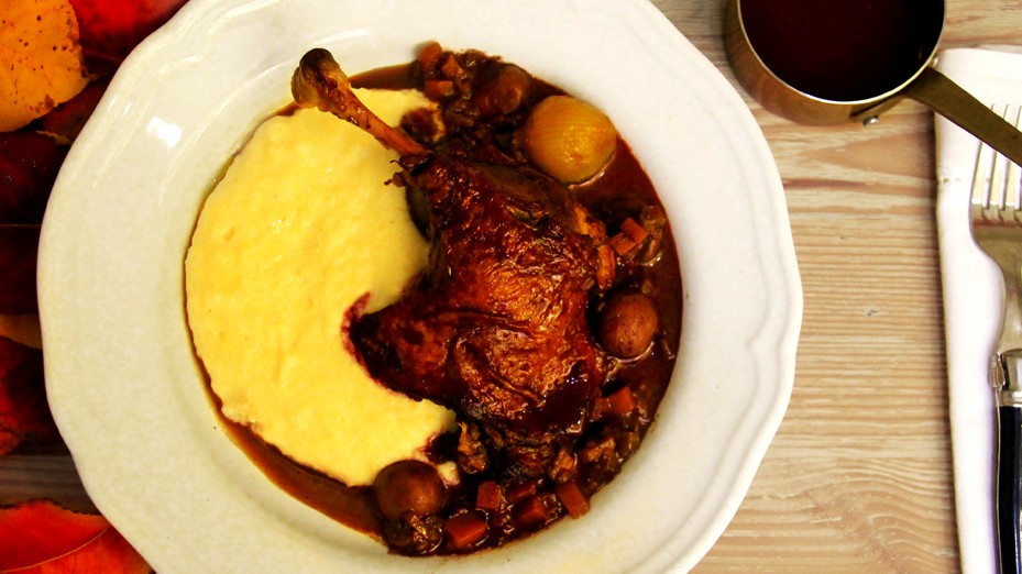 Image of Red Wine-Braised Duck on Soft Polenta