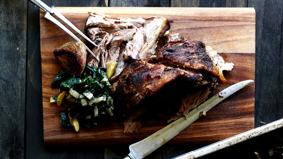 Image of Slow-Roasted Lamb Shoulder with Silverbeet & Olives
