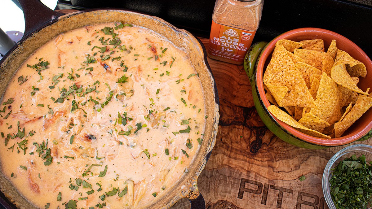 Image of Smoked Queso Dip with Pulled Chicken