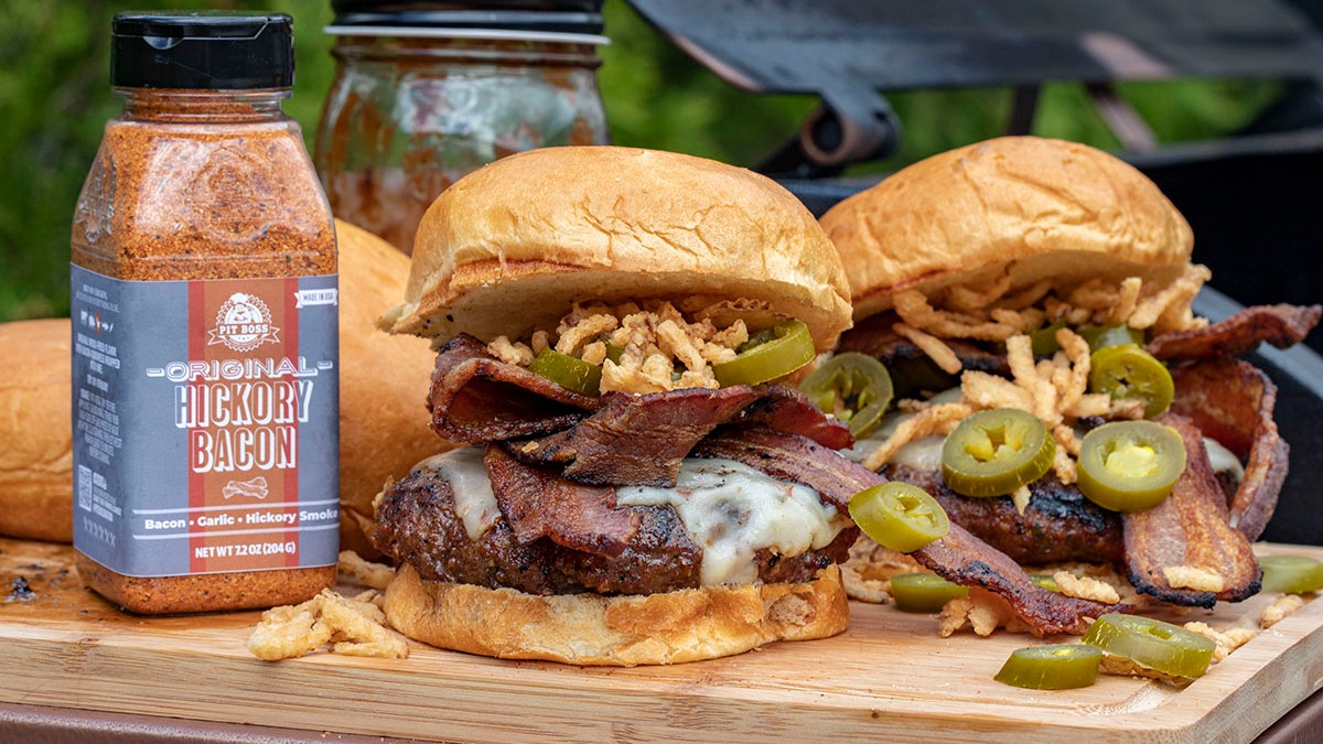 Image of Jalapeno Bacon Burgers with Bacon and Pepper Jack Cheese