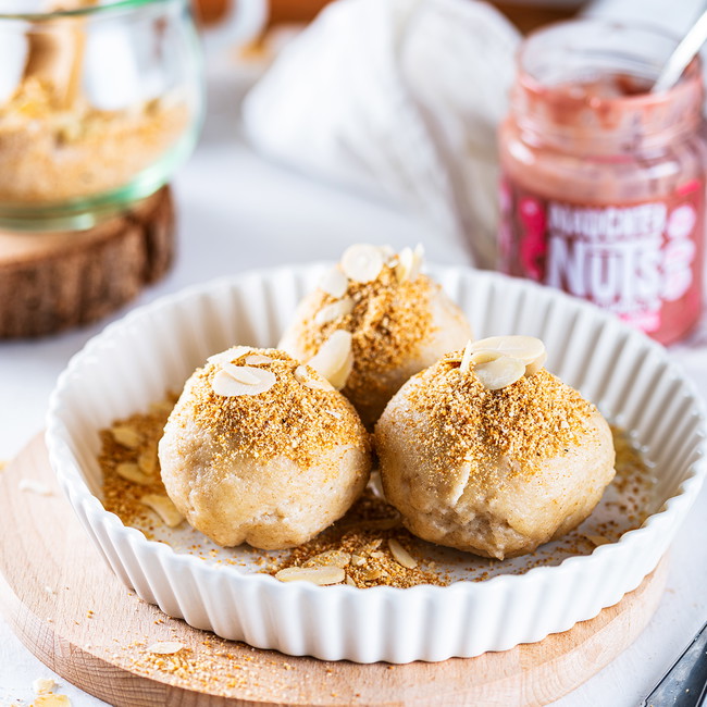 Topfenknödel mit Äpfeln und Raspberry Rumble
