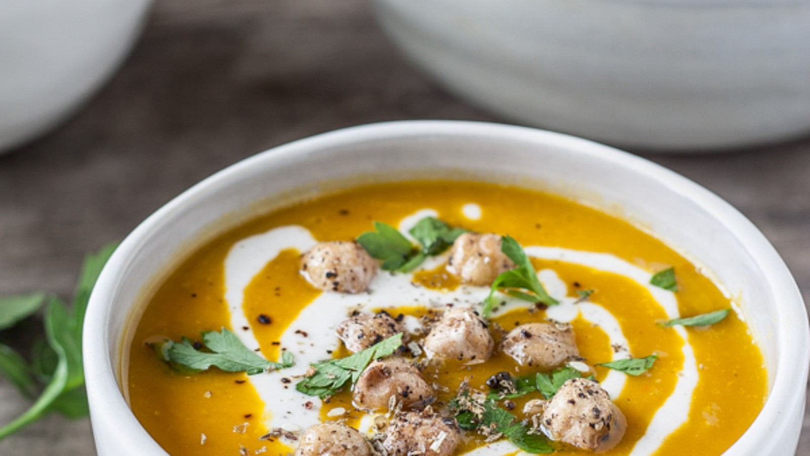 Image of Winter Squash Soup with Tahini and Za’atar Chickpea Croutons